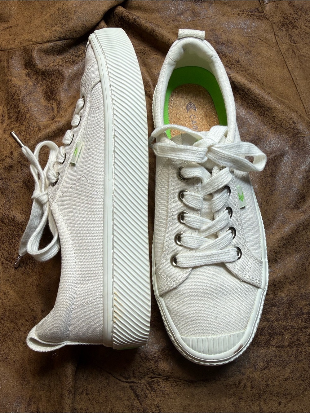70. Cariuma Off-White Canvas Women's Platform Sneakers with Lime Accent